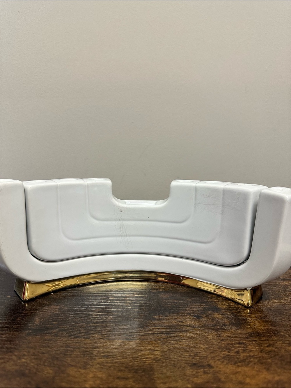 White Ceramic Menorah with Gold Base
